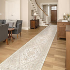 Washable Runner Rug 2.5x14, Long Kitchen Rugs Non-Slip, Cream/Beige | Vintage - Image 4
