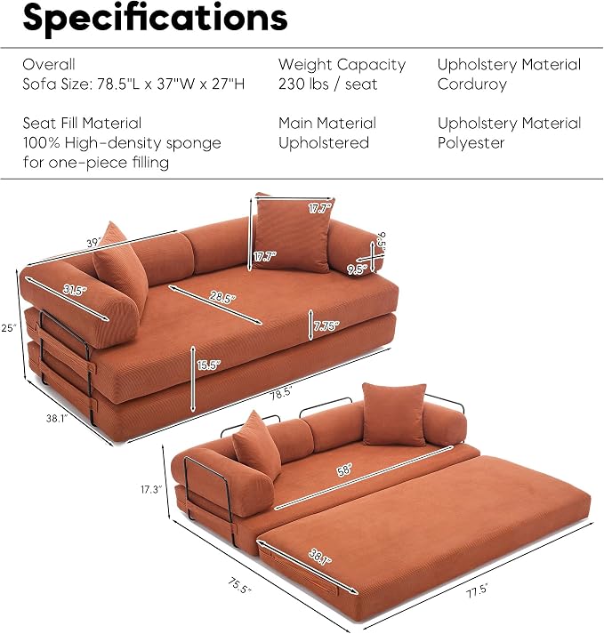 ZEIINPA Convertible Sleeper Sofa Bed - Image 2