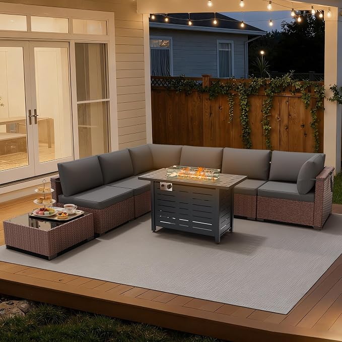 LOUVIXA 8 Piece Outdoor Patio Furniture Set, Outdoor Sectional Sofa - Image 4