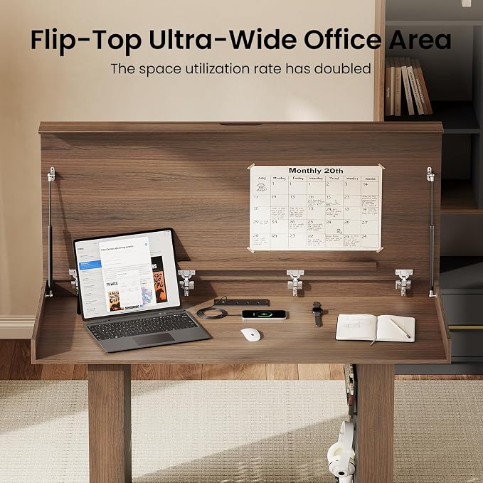 55" Convertible Computer Desk, 2-in-1 Flip-Top Desk & Dining Table - Image 3