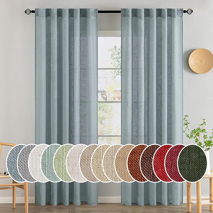 MIULEE Dusty Blue Linen Curtains 42x84 Inch Length by MIULEE