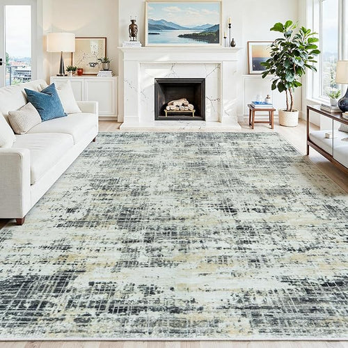 10x14 Washable Area Rug for Living Room Bedroom: Non-Slip Modern Black Gray | by Oriannal