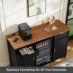 Coffee Bar with Mini Fridge Space & Charging Station, Modern Fluted Mini Fridge - Image 5
