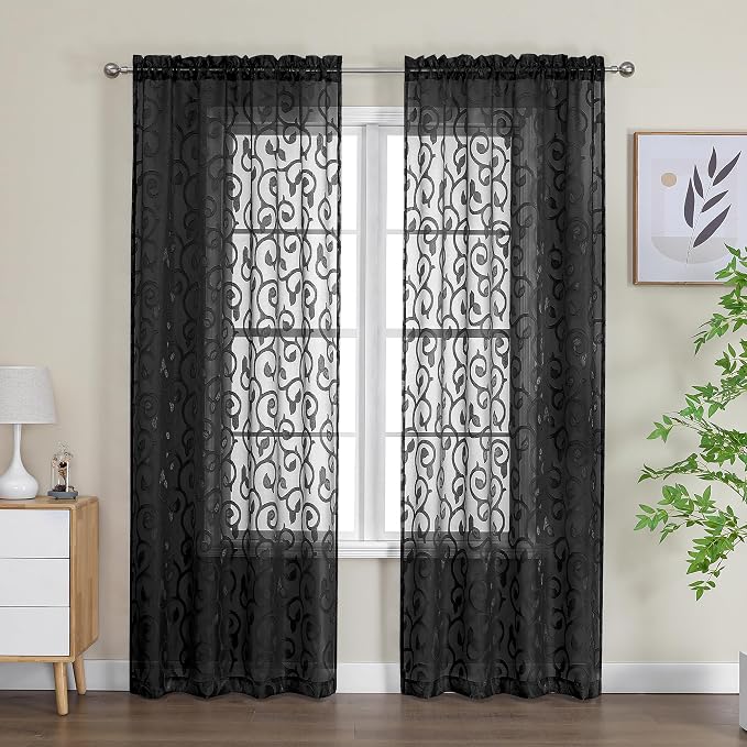 Furman Black Sheer Curtains 84 inches Long - Image 2
