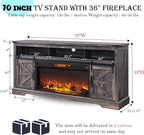 OKD Fireplace TV Stand for 80 Inch TV, Rustic Media Console w/Sliding Barn Door - Image 2