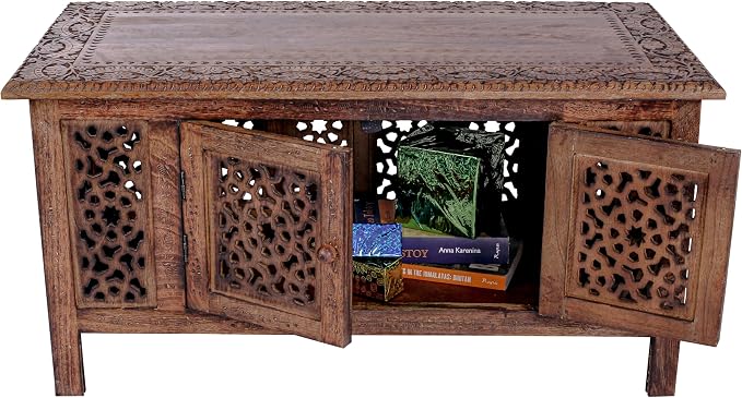 Hand-Carved Wooden Coffee Table – 36” x 18” Rectangular Mango Wood Center Table - Image 5