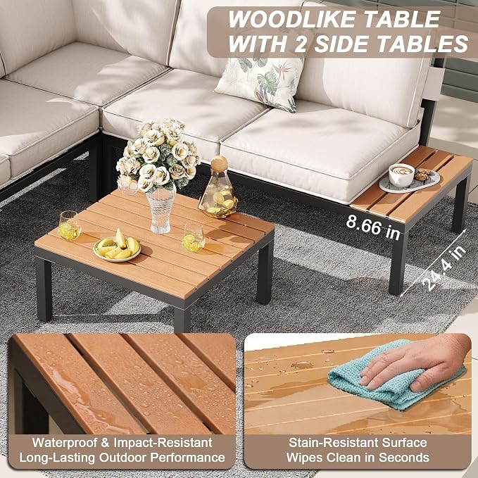 JOYURE 4-Piece Patio Furniture Set, Metal Outdoor Sectional Sofa - Image 4