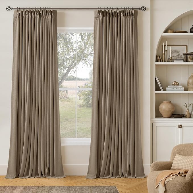 Latte 105 Inch Linen 100% Light Blocking Curtains Drapes 2 Panels Set | Pinch by Twodrapes