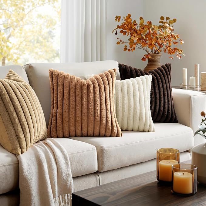 MIULEE Faux Fur Plush Decorative Throw Pillow Covers 18x18, Soft Boho Farmhouse - Image 2