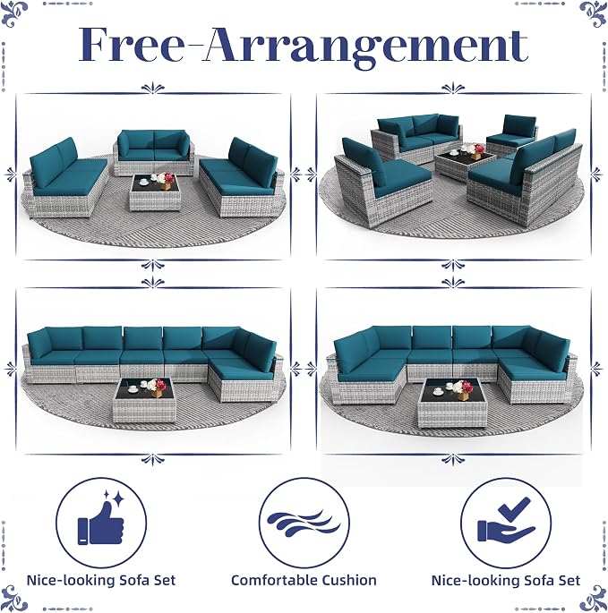 KIGOTY Patio Furniture Set, 7 Pieces Modular Outdoor Sectional Sofa, PE Rattan - Image 6
