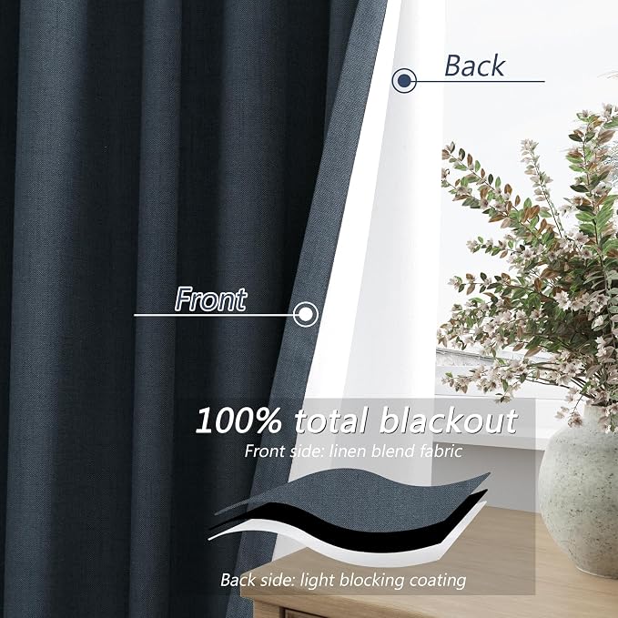 100% Blackout Linen Curtains 120 Inch Length 2 Panels Set - Image 4