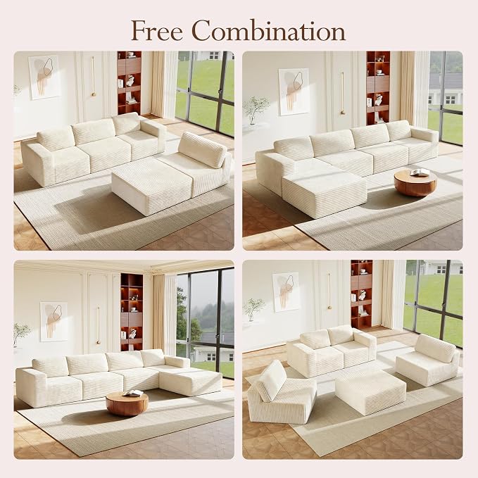 Vesgantti 159" Large Modular Sectional Sofa, L-Shaped Corduroy Cloud Couch - Image 3