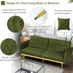 70” Velvet Futon Sofa Bed w/Adjustable Armrests & 2 Pillows, Convertible Futon - Image 4