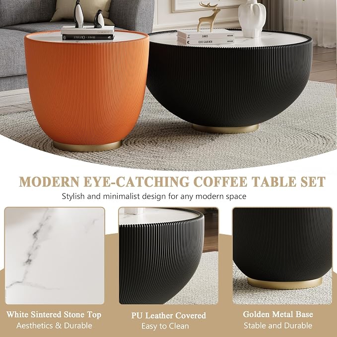 Round Marble Coffee Table Set of 2, 2 Piece Coffee Table and End Table - Image 5