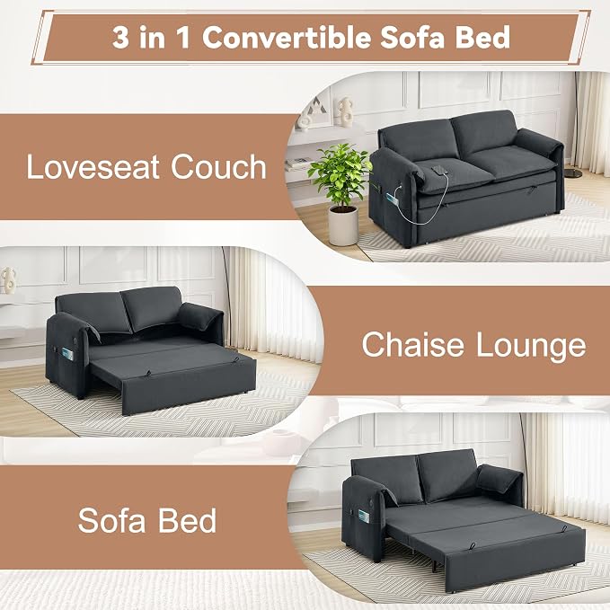 63" Velvet Convertible Sleeper Loveseat Sofa Bed, Pull Out Couch Bed - Image 5