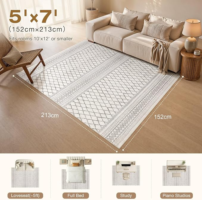 cotiled Boho 5x7 Area Rugs for Living Room: Soft Moroccan Washable Rug | Solve - Image 2