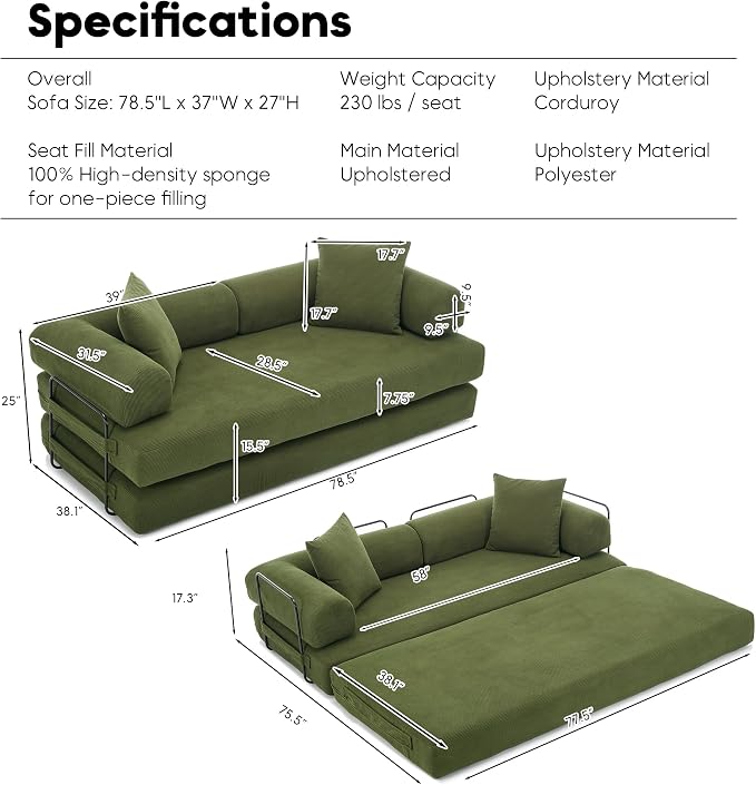 ZEIINPA Convertible Sleeper Sofa Bed - Image 2