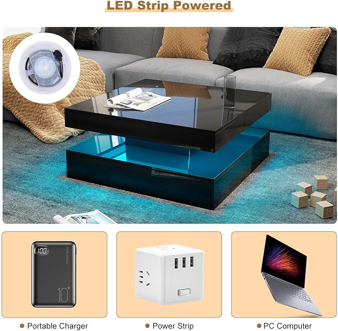 HedoAjim Black LED Coffee Table - Image 5
