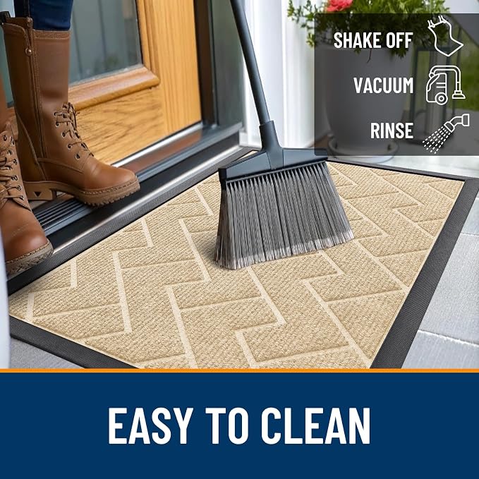 OLANLY Front Door Mat Outside 59x23, All-Season Absorbent Rubber Doormat | Beige - Image 6