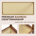 Rattan Side Table Mid Century Modern End Table Living Room 2-Tier End Table - Image 4