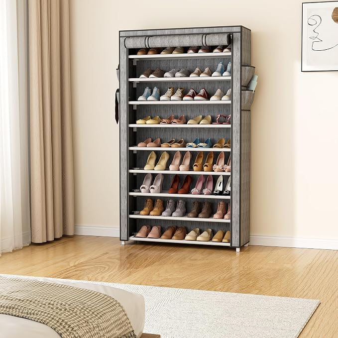 LANTEFUL Shoe Rack with Covers 10 Tier Tall Shoe Rack Organizer Large Capacity - Image 8