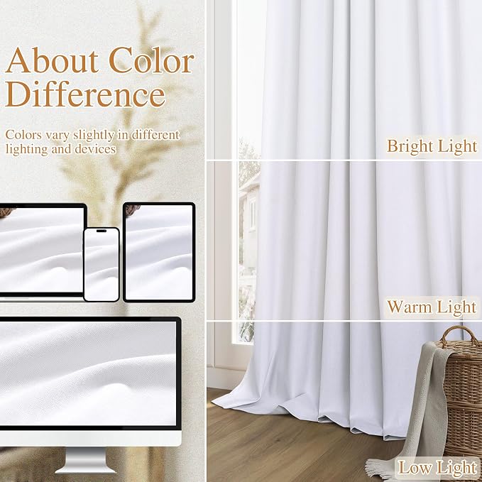 White 100% Blackout Curtains 45 Inch Length 2 Panels Set - Image 7