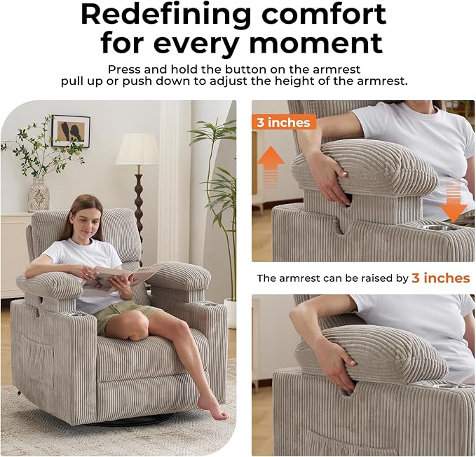 Oversized Power Recliner Chair Swivel Glider - Image 4