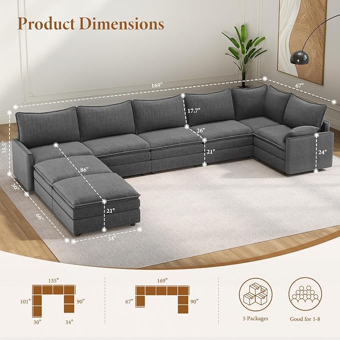 Vesgantti Large Modular Sectional Sofa, Big Comfy Cloud Couch - Image 2