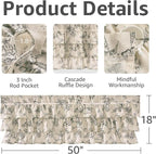 jinchan Ruffled Valance Curtain Linen Floral Kitchen Valance 18 Inch Shabby - Image 5
