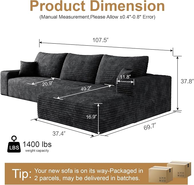AUGOP 108" Sectional Couches for Living Room Modern Modular Sofa - Image 2
