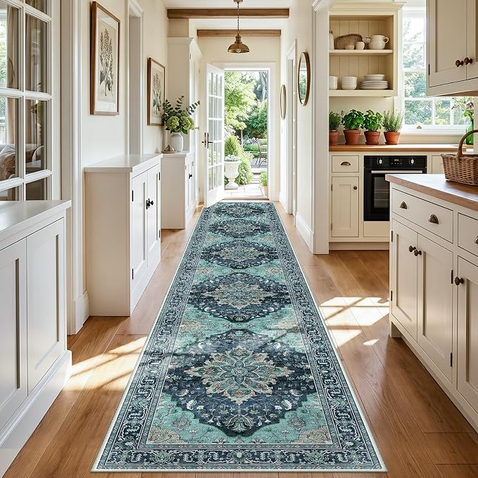 RELEANY Washable Area Rug, Runner 3'x20', Teal | Non-Slip, Water Repellent by RELEANY