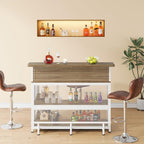 L-Shaped Home Bar Unit with Wine Glasses Holder and LED Light, Modern Bar Table - Image 4