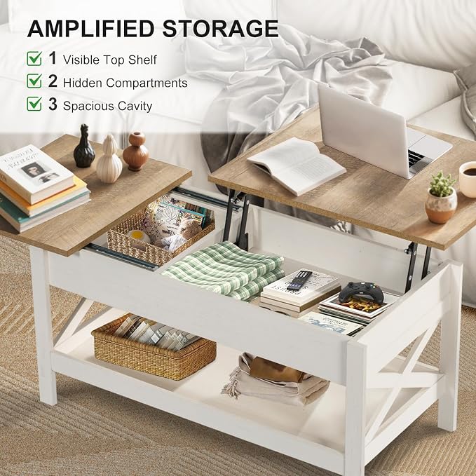 Lift Top Coffee Table with Storage, Small Coffee Table with Hidden Compartment - Image 4
