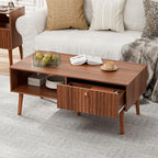 LCRBOL Coffee Table with Storage, Mid Century Dining Table with Fluted Drawer by Unknown