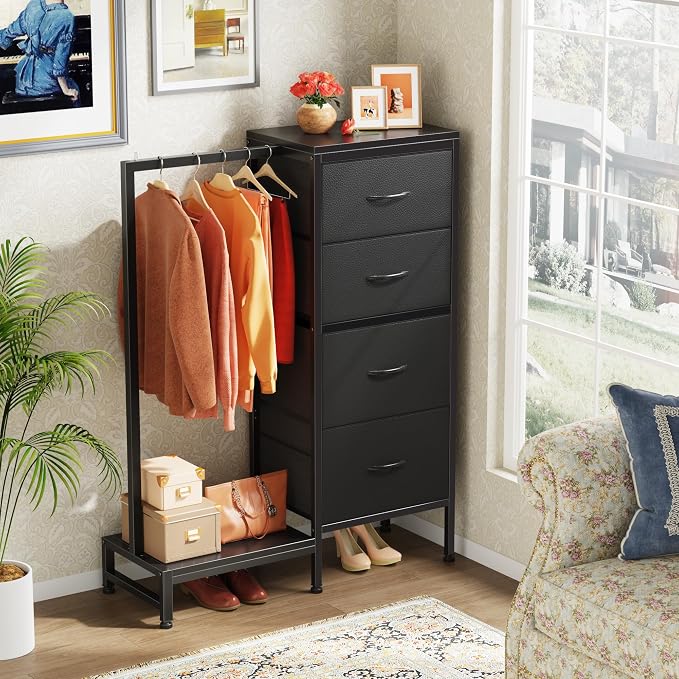 HIGDBFE Dresser with Hanging Rack, 4 Drawers Small Closet - Image 7
