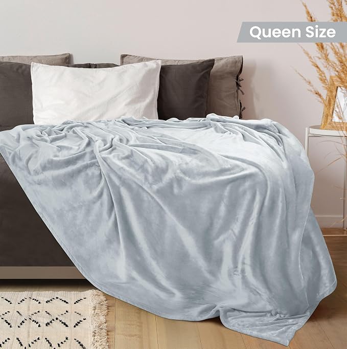 Utopia Bedding Soft Fleece Bed Blanket Queen Size Light Grey | Microfiber Plush - Image 2