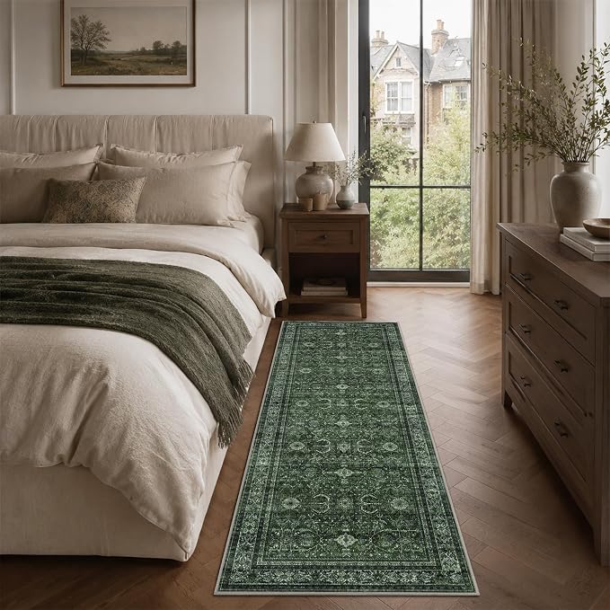Schweek 2x6 Hallway Runner Rug Washable Non Slip Runners Vintage Green | - Image 3