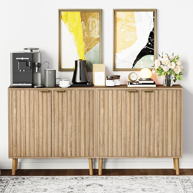 Vrullu Fluted Storage Cabinet, Free Standing Buffet, Wood Sideboard, Dining Room - Image 3