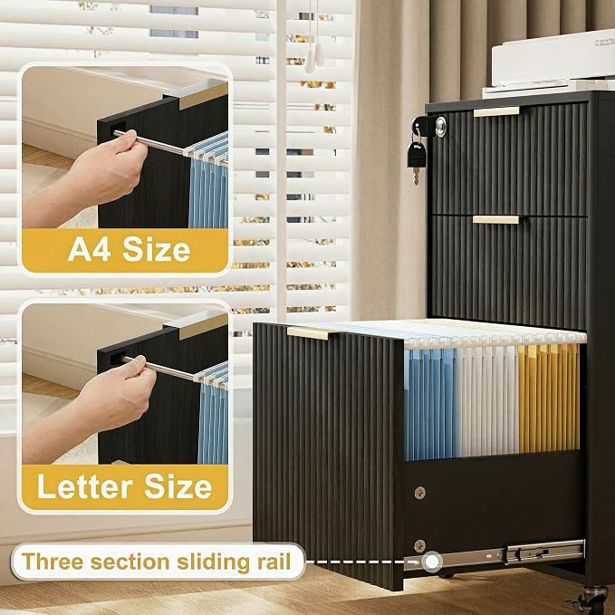3 Drawers Fluted Mobile File Cabinet - Image 3