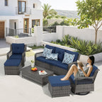 6 Pieces Wicker Patio Furniture Set Conversations Sets, 2 Outdoor 360° Swivel - Image 5