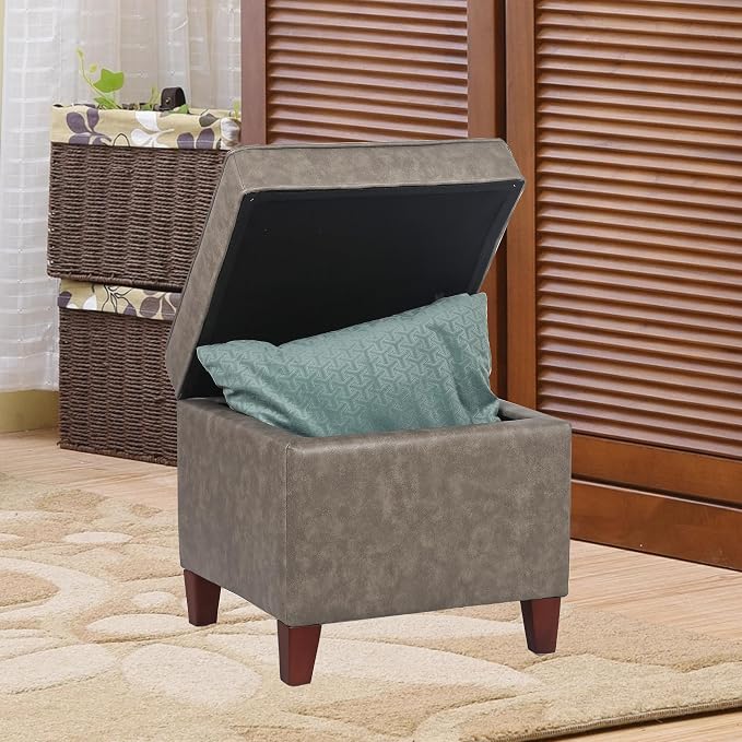 Adeco 17.5" Square Storage Ottoman, Faux Leather Flip Top Footstool & Coffee - Image 7