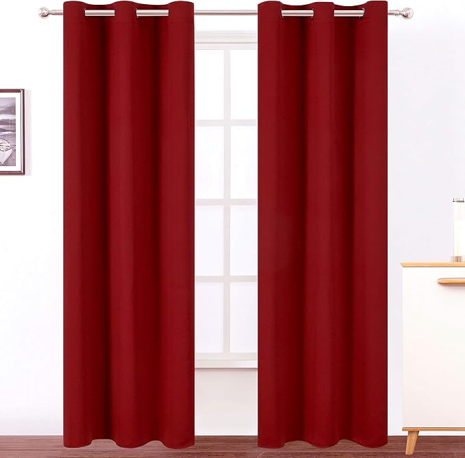 Red Thermal Blackout Curtains/42 x 95 Inch/Set of 2 Panels Room Darkening by Lemomo