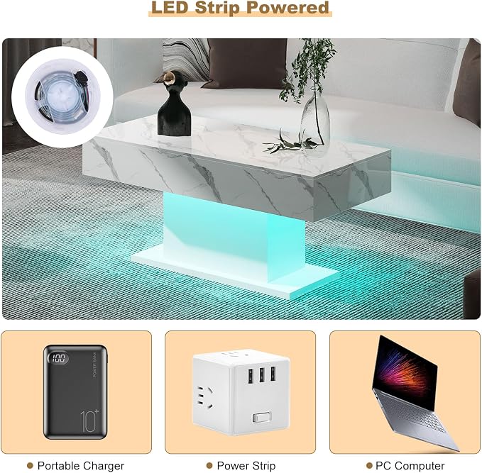 HedoAjim Led Coffee Table for Living Room, Living Room Table Rectangular Center - Image 5