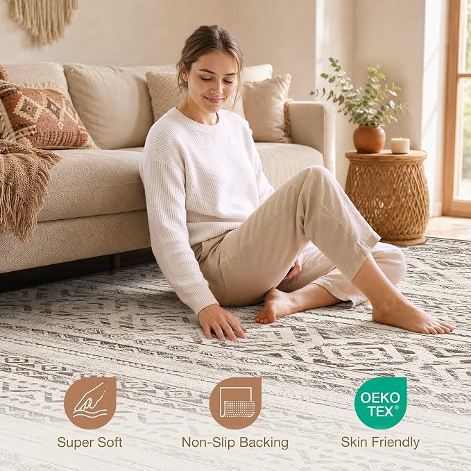 cotiled Boho 5x7 Area Rugs for Living Room: Soft Moroccan Washable Rug | Solve - Image 3