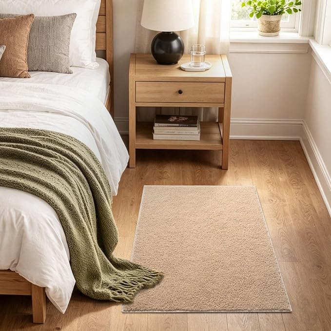 2x3 Beige Solid Area Rug Washable Non-Slip Soft - Image 3