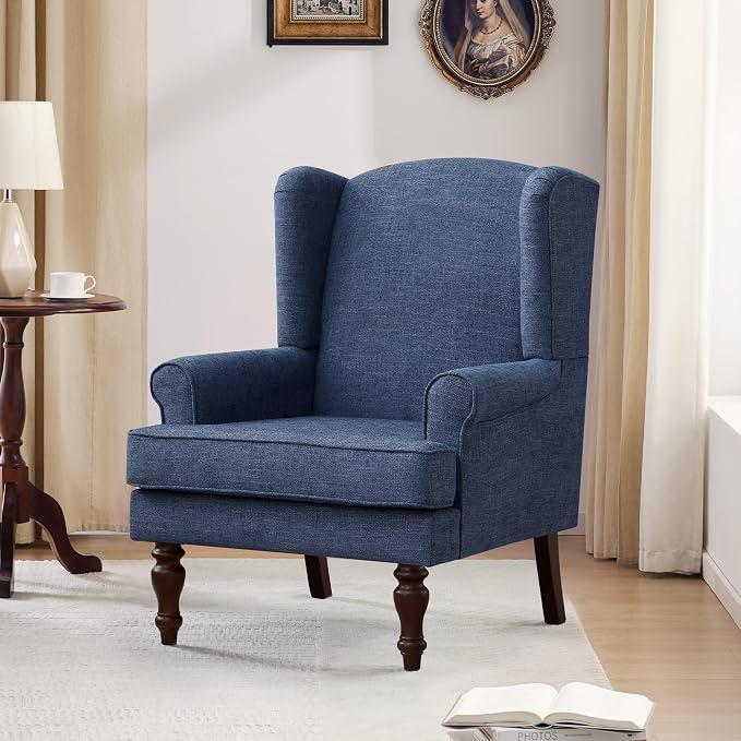 HUIMO Printed Wingback Accent Chair, Linen Upholstered High Back Armchair - Image 3