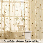MIULEE Beige Sheer Curtains 2 Panels Embroidered Leaf Patterned, W52 x L63 | - Image 5