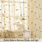 MIULEE Beige Sheer Curtains 2 Panels Leaf Patterned, W30 x L30 | Embroidered - Image 5
