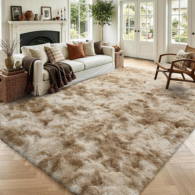 4x6 Tie-Dyed Beige Fluffy Soft Area Rug Non-Slip by ModernHomeDecor