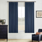 Navy Blue 100% Blackout Pinch Pleated Linen 63 Inch Curtains - Image 8
